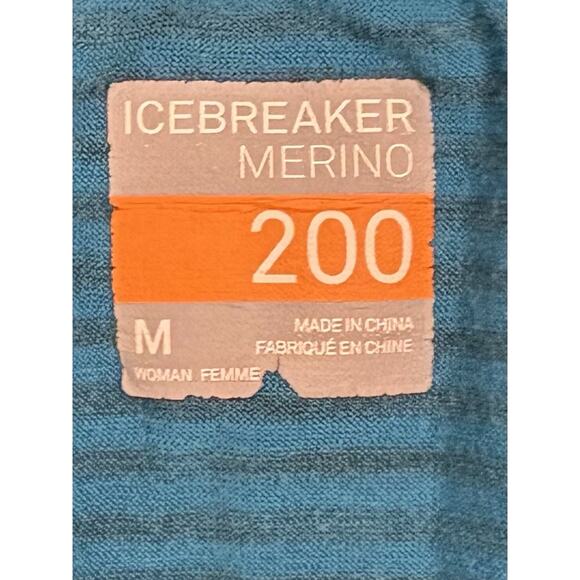 Ice Breaker Merino 200 Women’s Quarter Zip Teal Striped Base Layer Size Medium - Picture 3 of 5